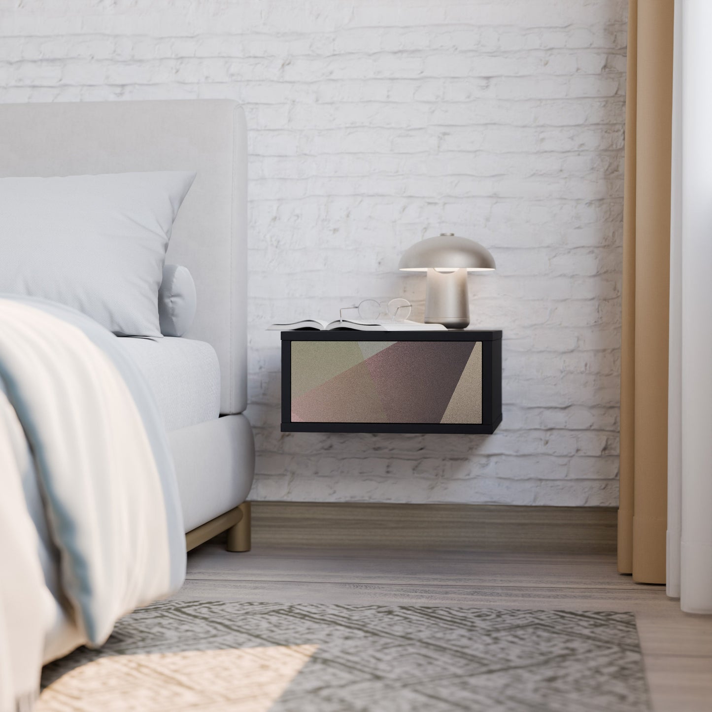 Nattduksbord i beige geometri i svart finish