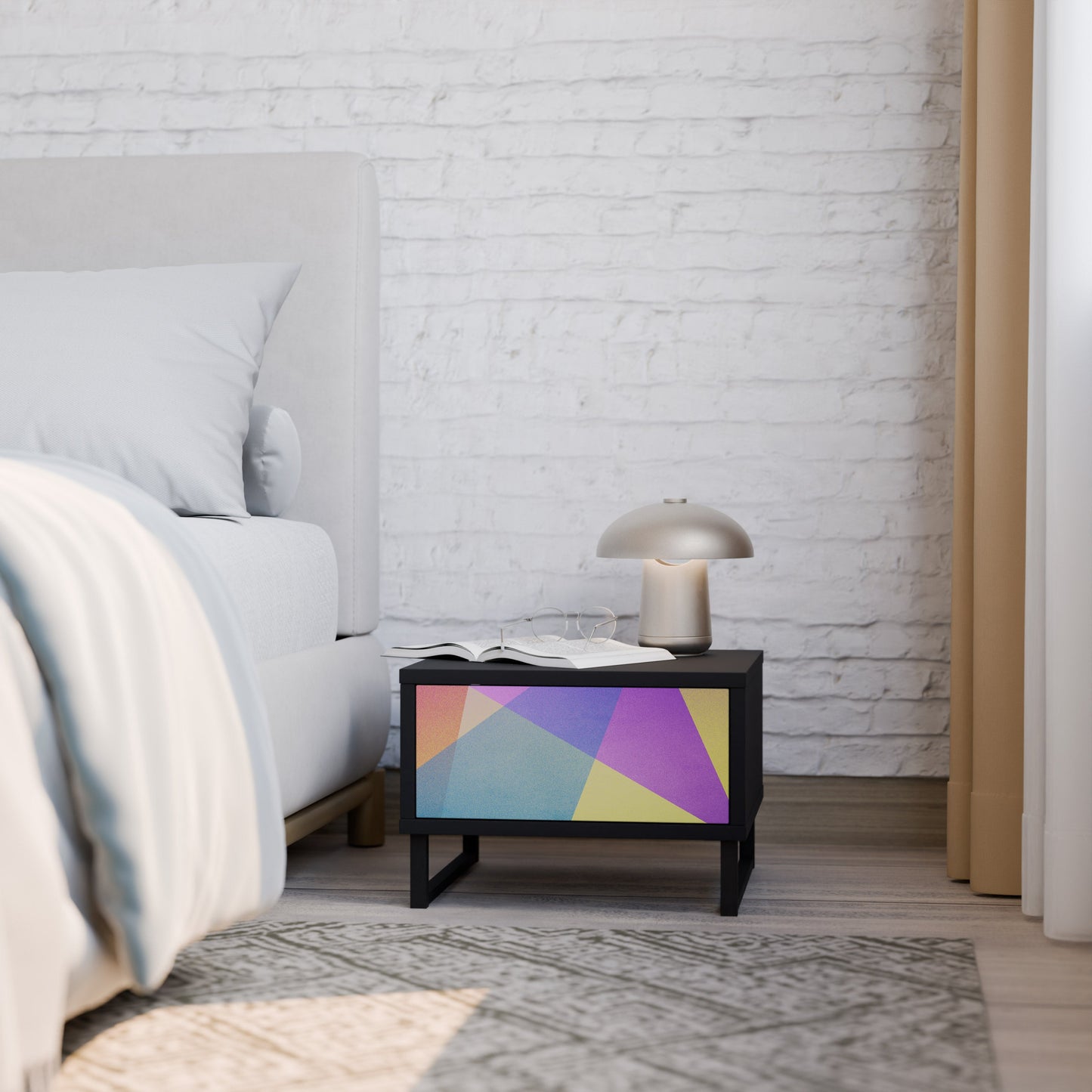 LJUS GEOMETRISK Sängbord i svart finish