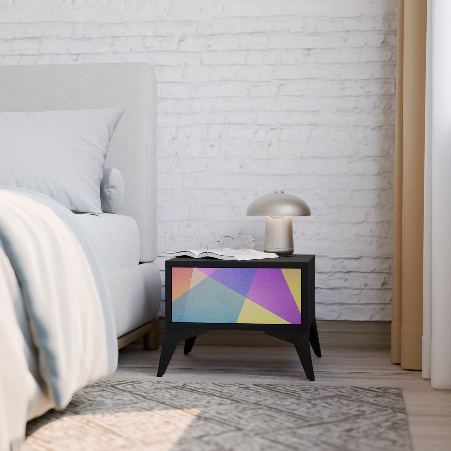 LJUS GEOMETRISK Sängbord i svart finish