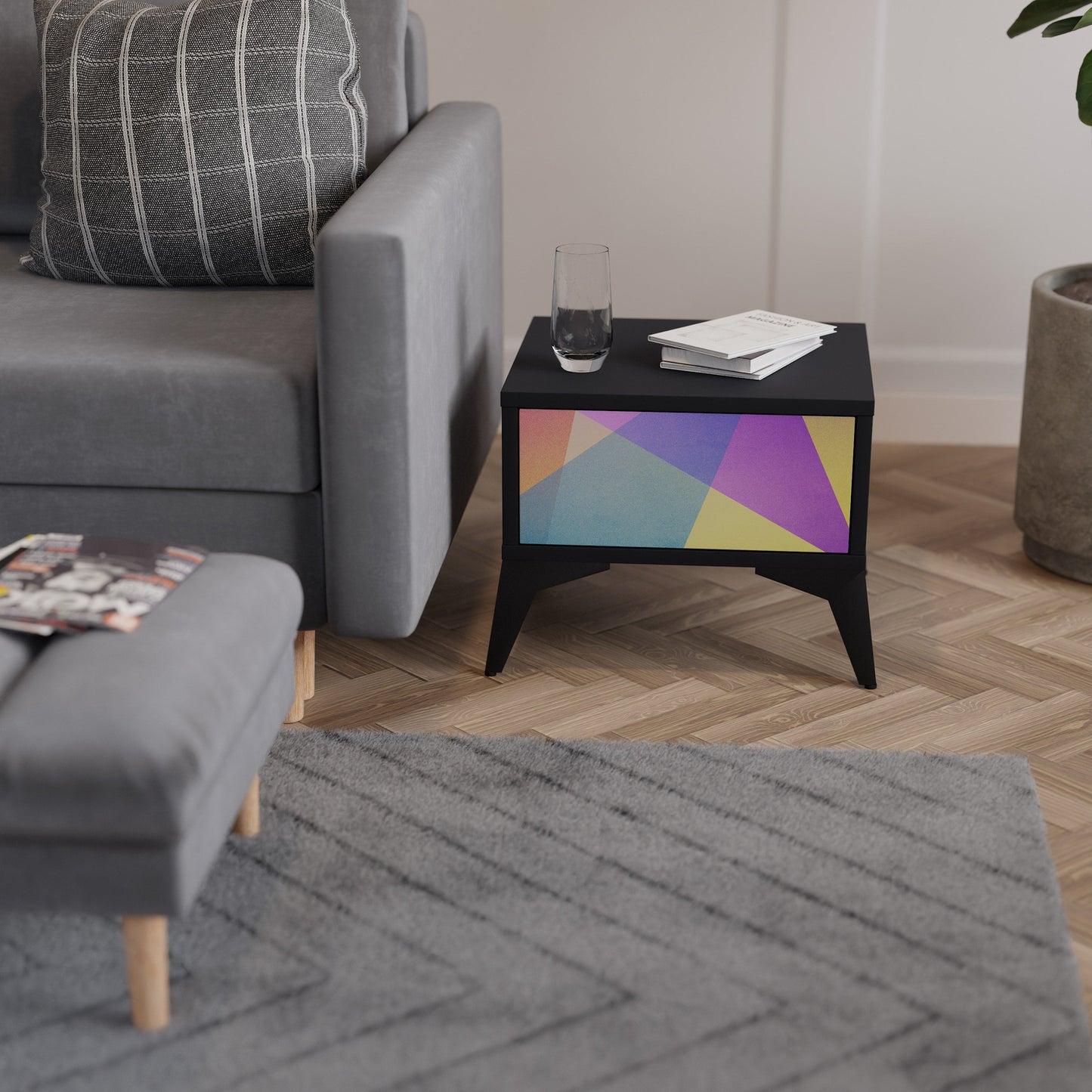 LJUS GEOMETRISK Sängbord i svart finish