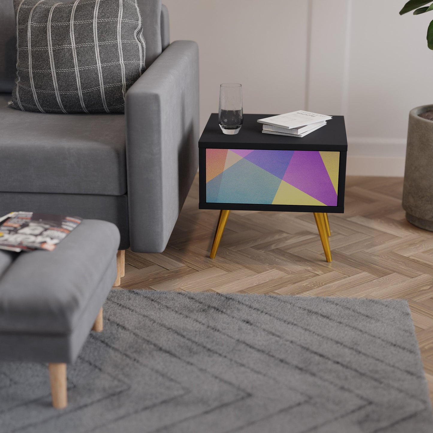 LJUS GEOMETRISK Sängbord i svart finish