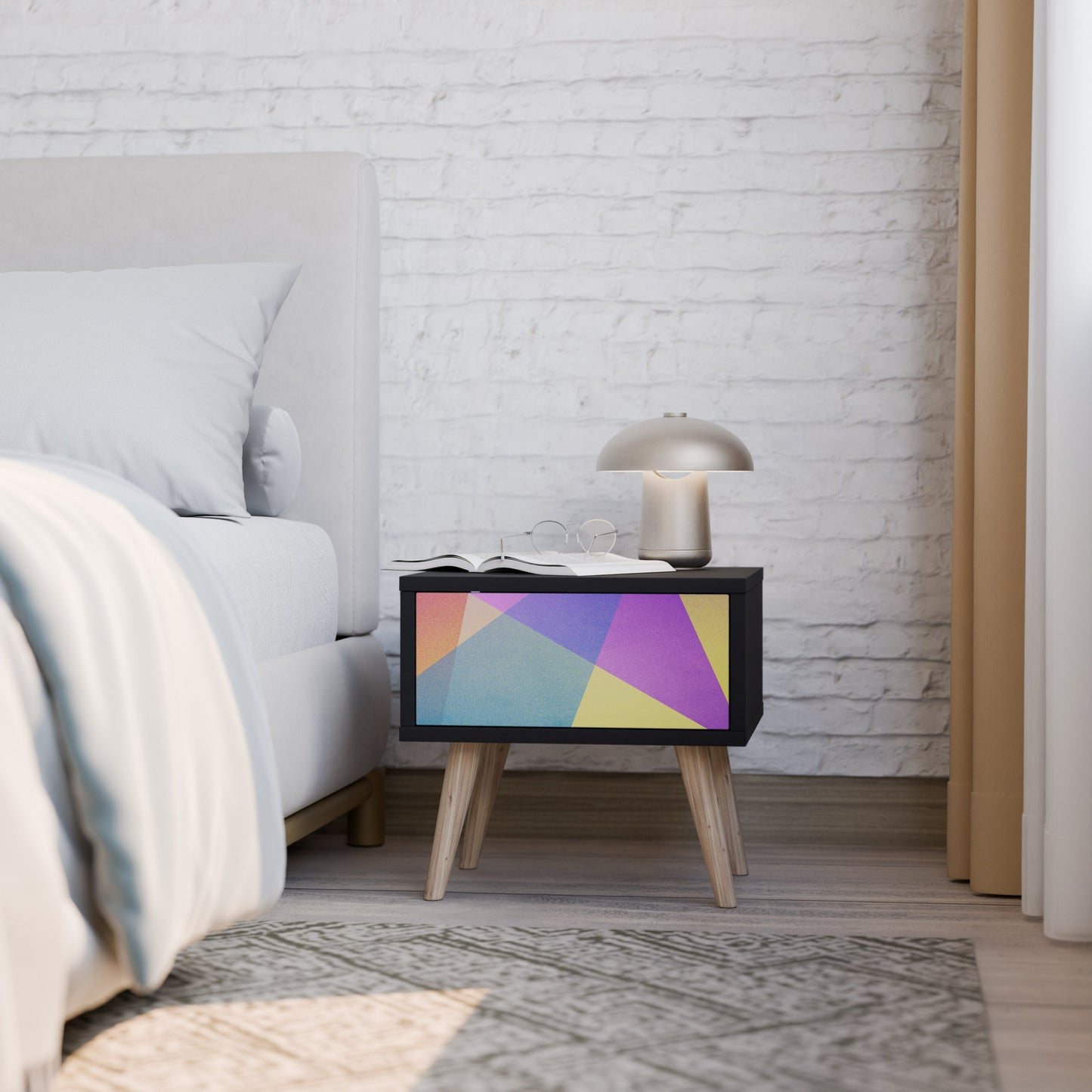 LJUS GEOMETRISK Sängbord i svart finish