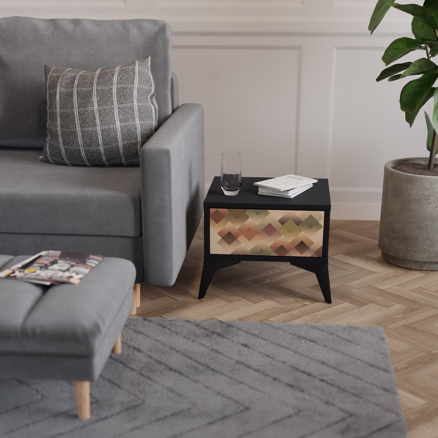 GEOMETRISK FUSION Nattduksbord i svart finish