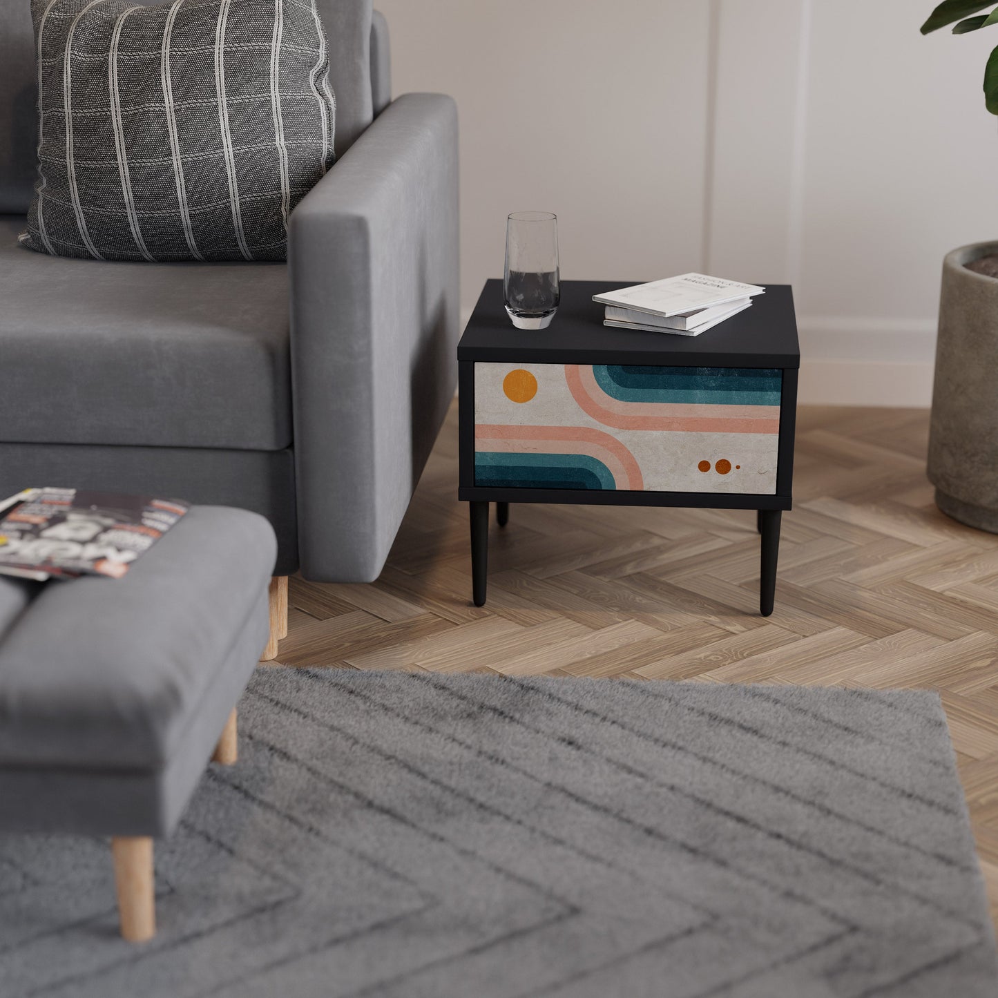 TWO HALVES Nightstand in Black Finish