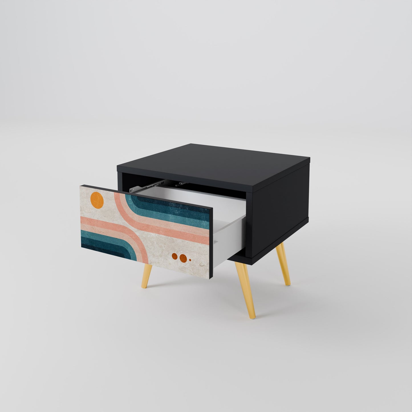 TWO HALVES Nightstand in Black Finish