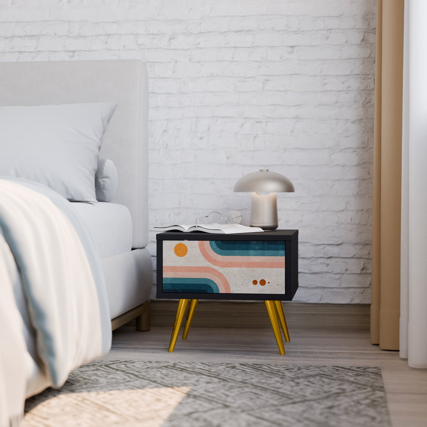 TWO HALVES Nightstand in Black Finish