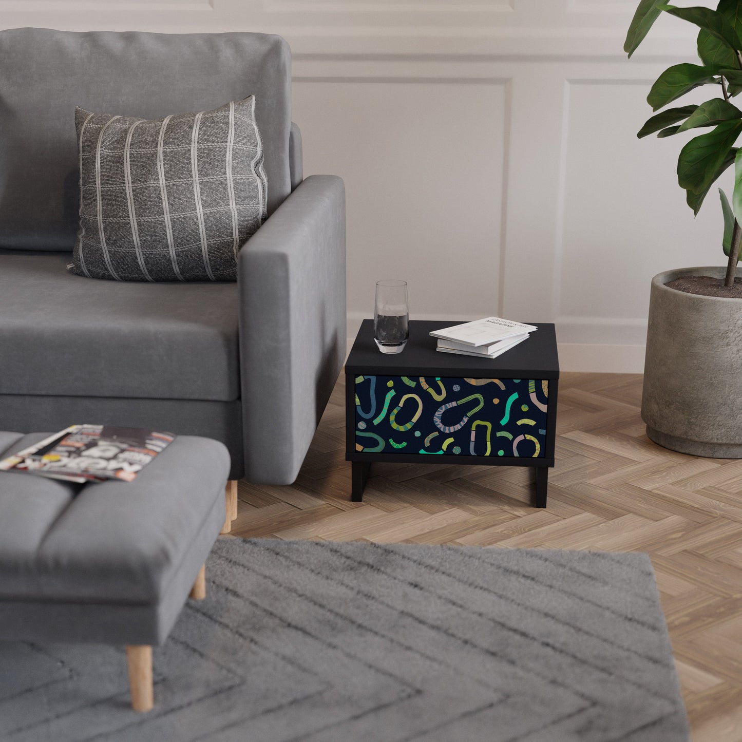 CONTRAST DANCE Nightstand in Black Finish