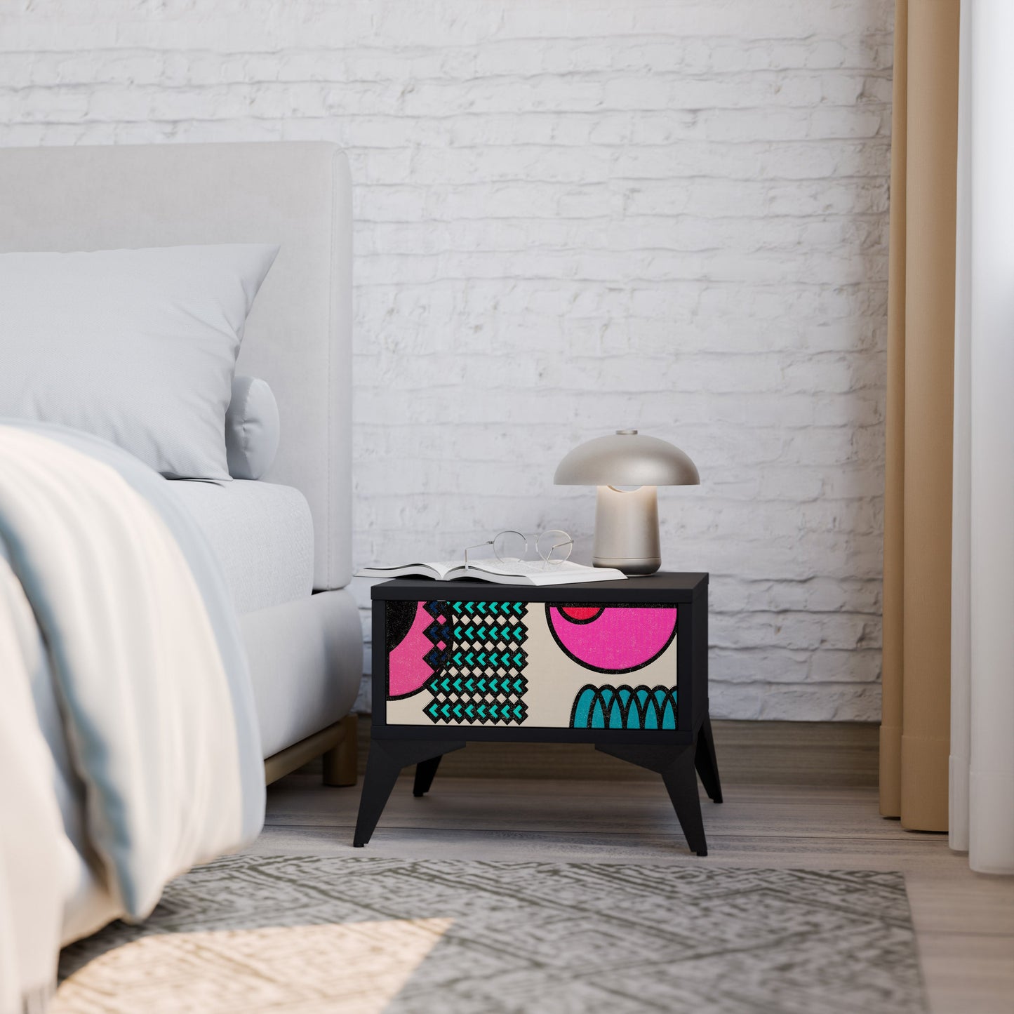 GEOMETRIC RHAPSODY Nightstand in Black Finish