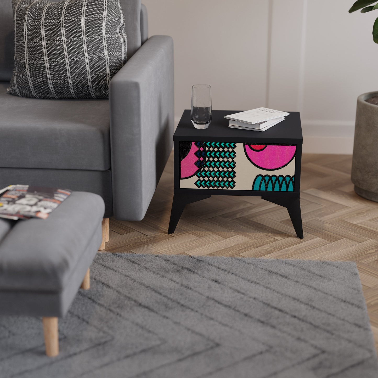 GEOMETRIC RHAPSODY Nightstand in Black Finish