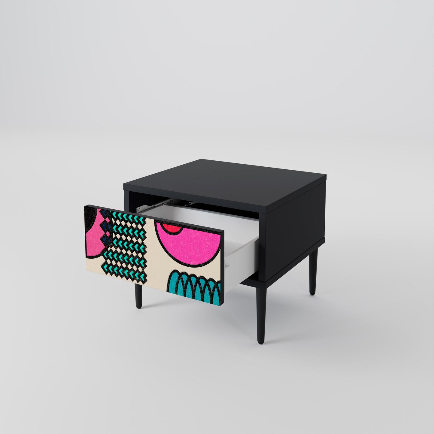 GEOMETRIC RHAPSODY Nightstand in Black Finish