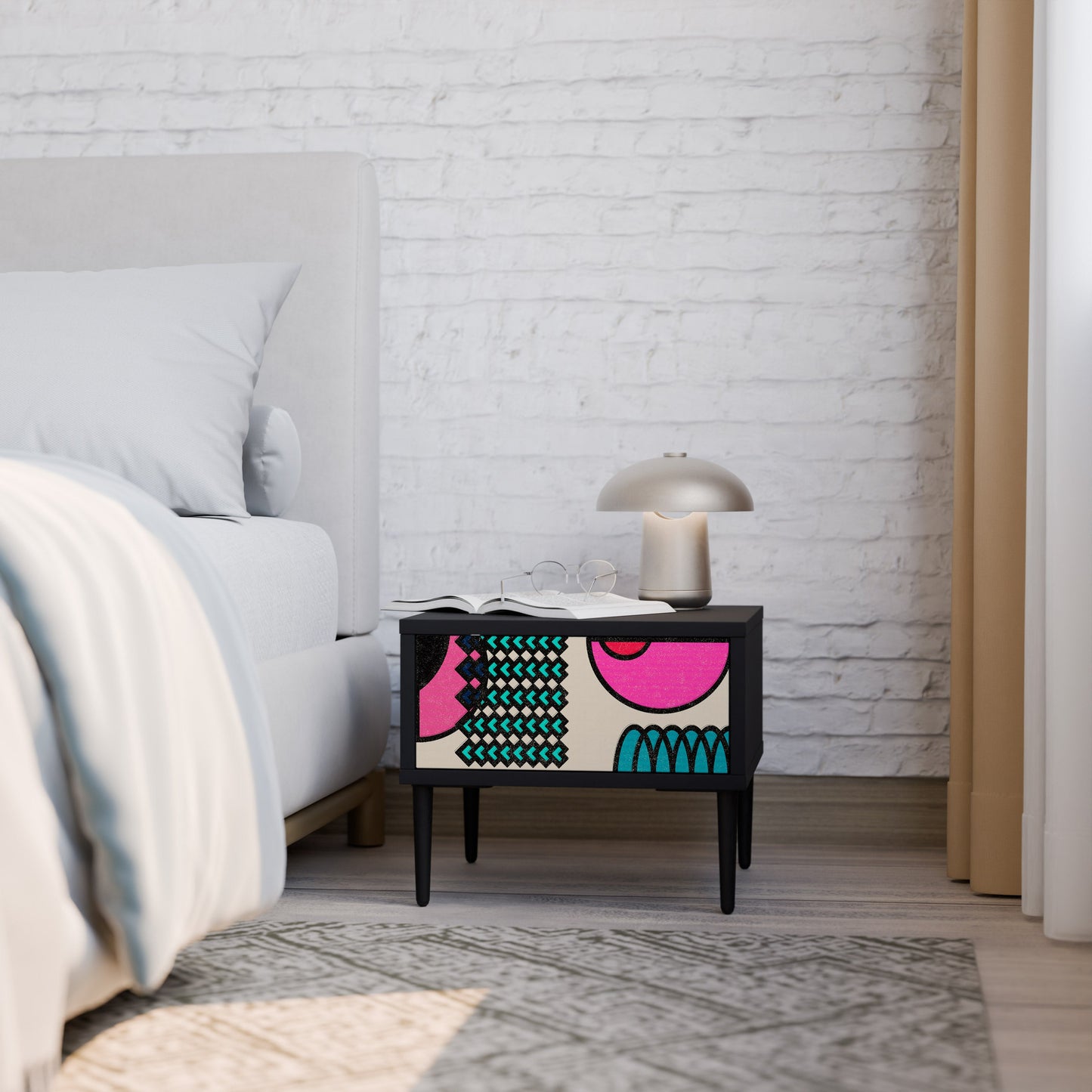 GEOMETRIC RHAPSODY Nightstand in Black Finish