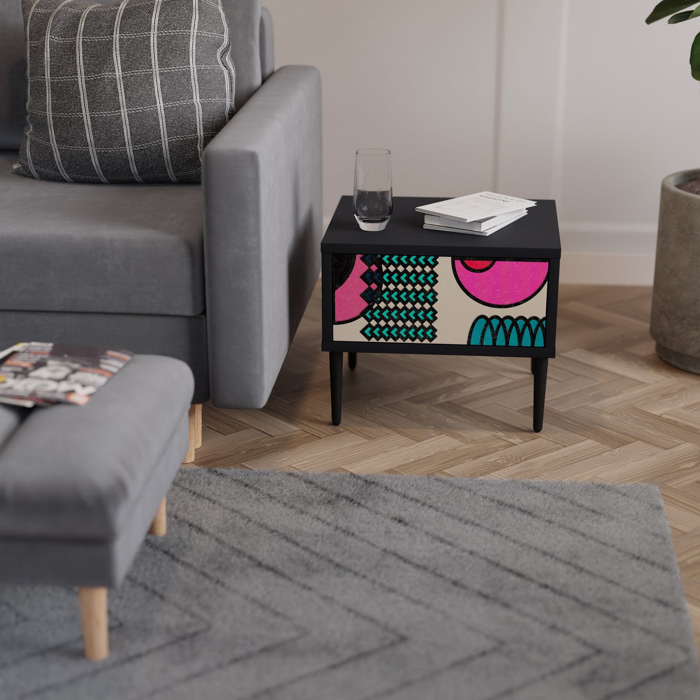 GEOMETRIC RHAPSODY Nightstand in Black Finish