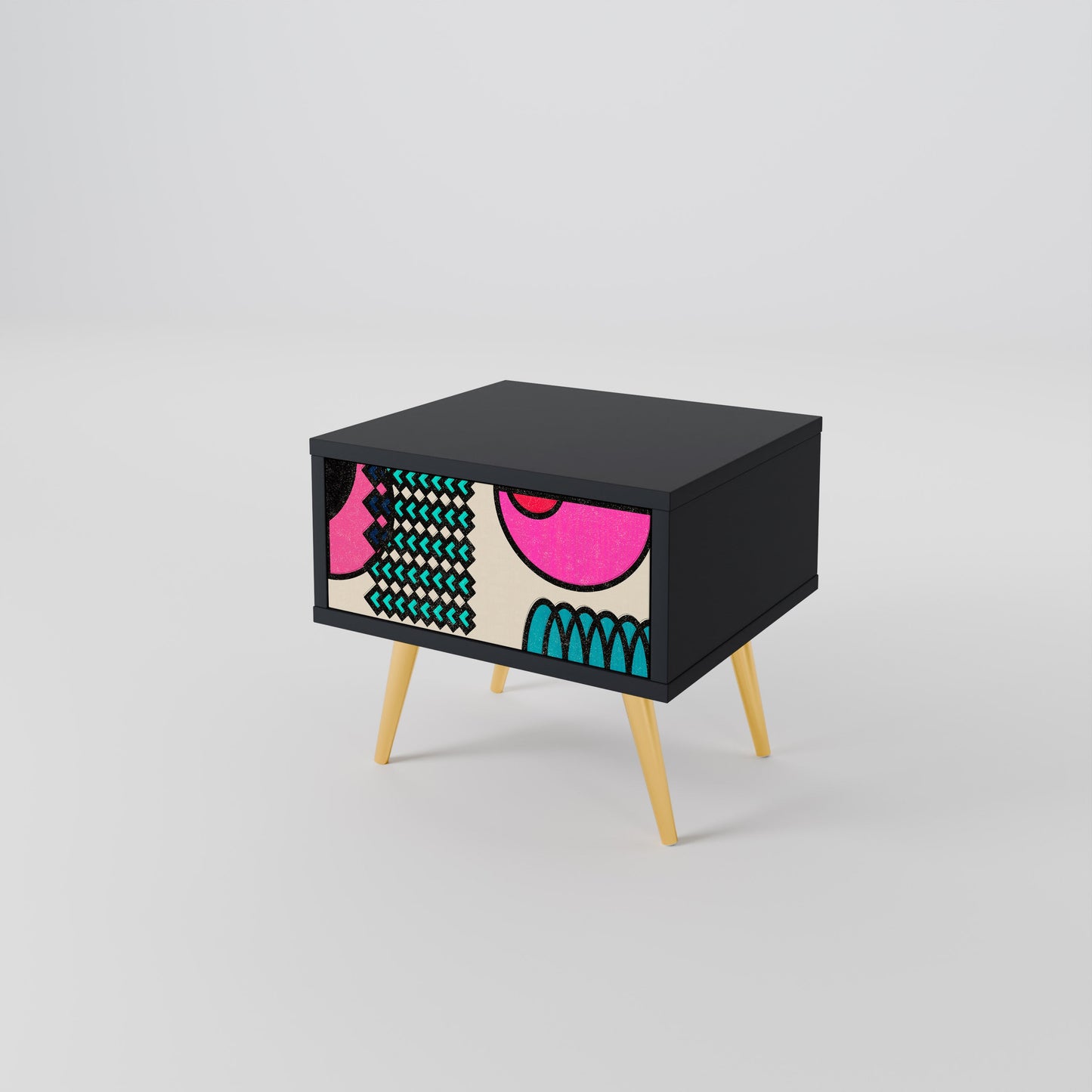 GEOMETRIC RHAPSODY Nightstand in Black Finish