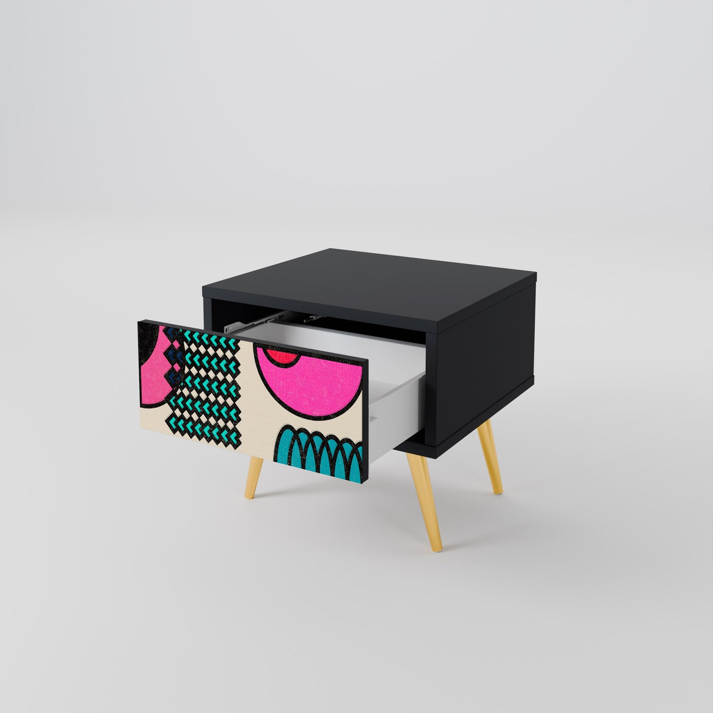 GEOMETRIC RHAPSODY Nightstand in Black Finish
