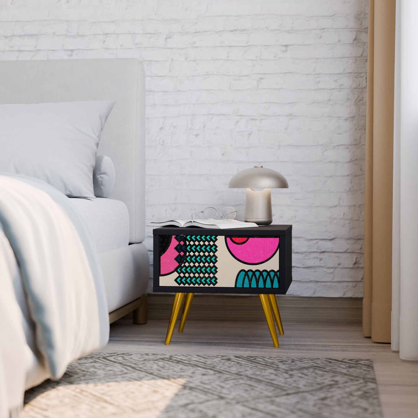 GEOMETRIC RHAPSODY Nightstand in Black Finish