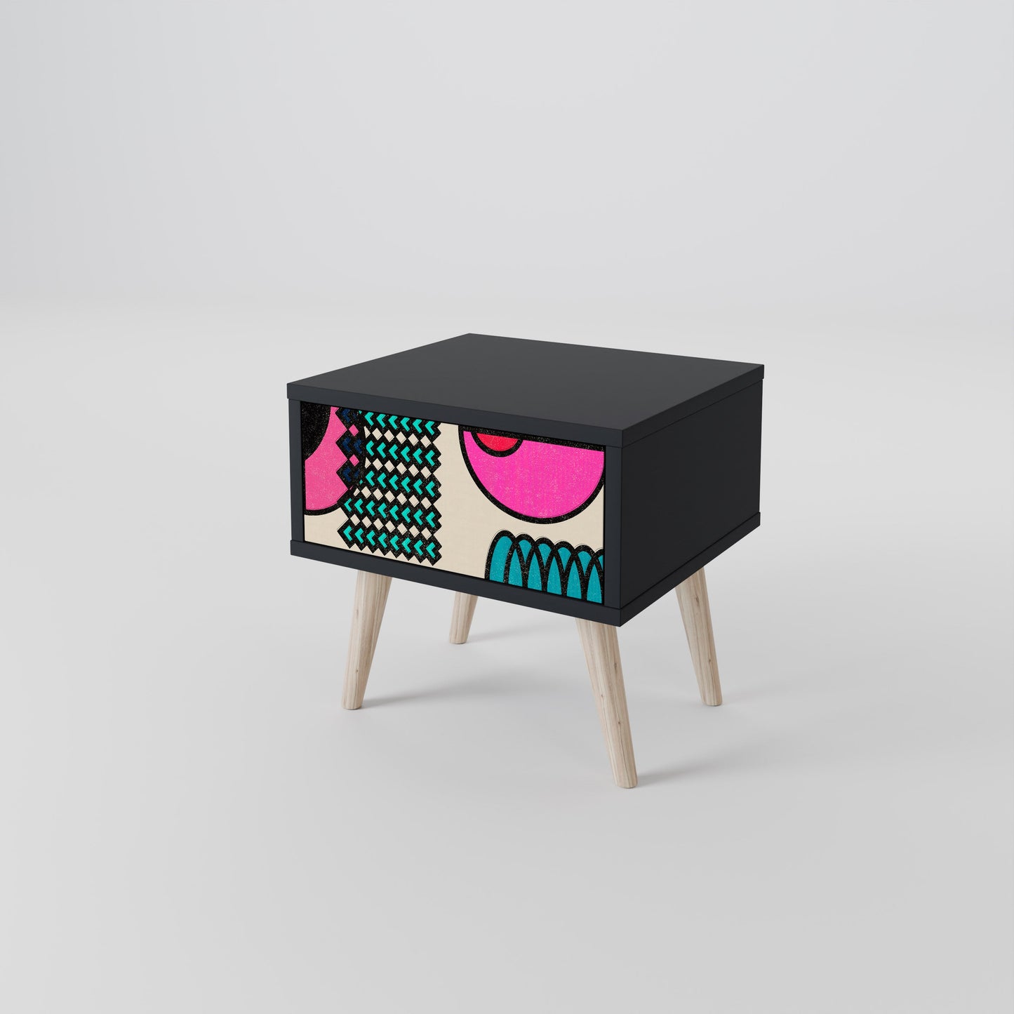 GEOMETRIC RHAPSODY Nightstand in Black Finish