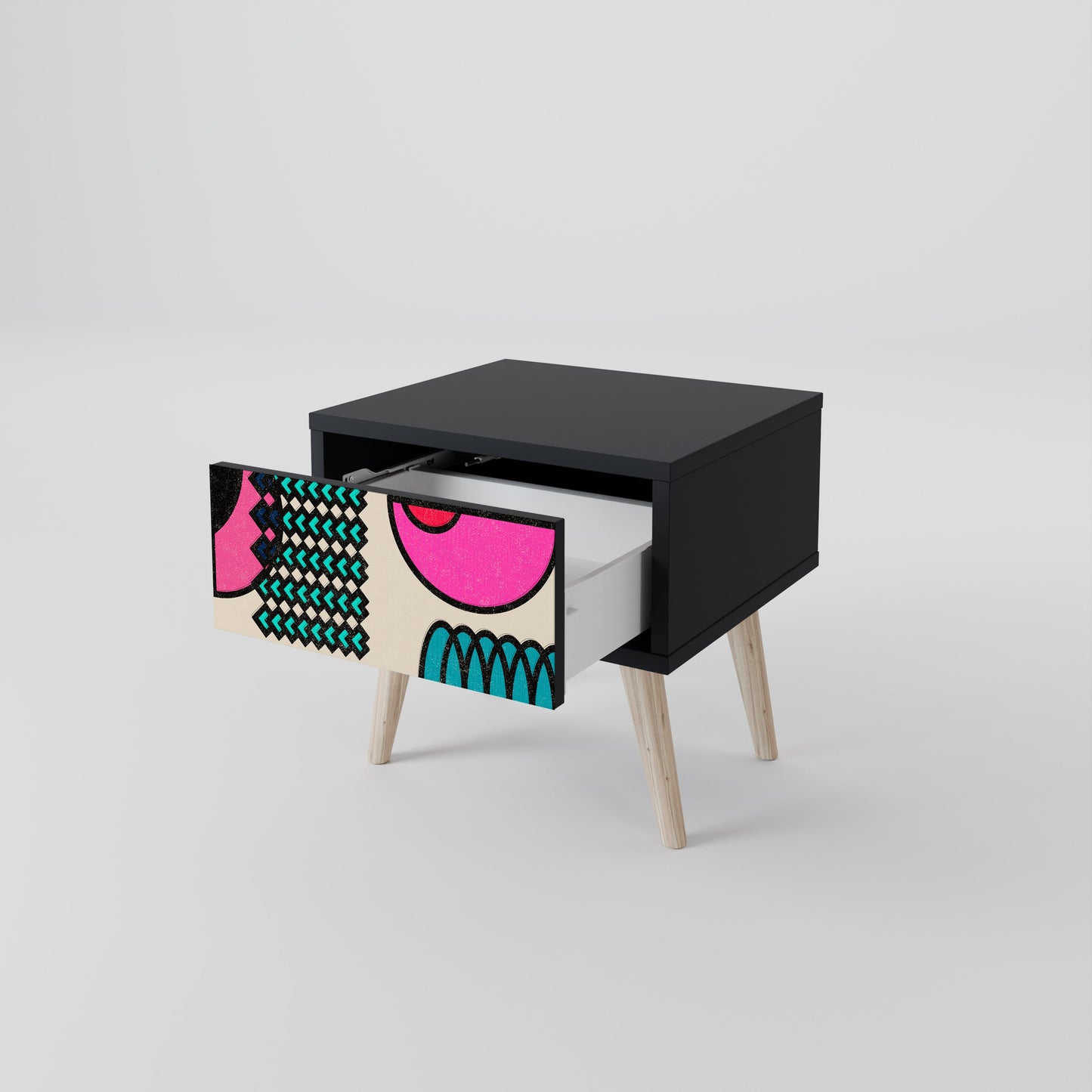 GEOMETRIC RHAPSODY Nightstand in Black Finish