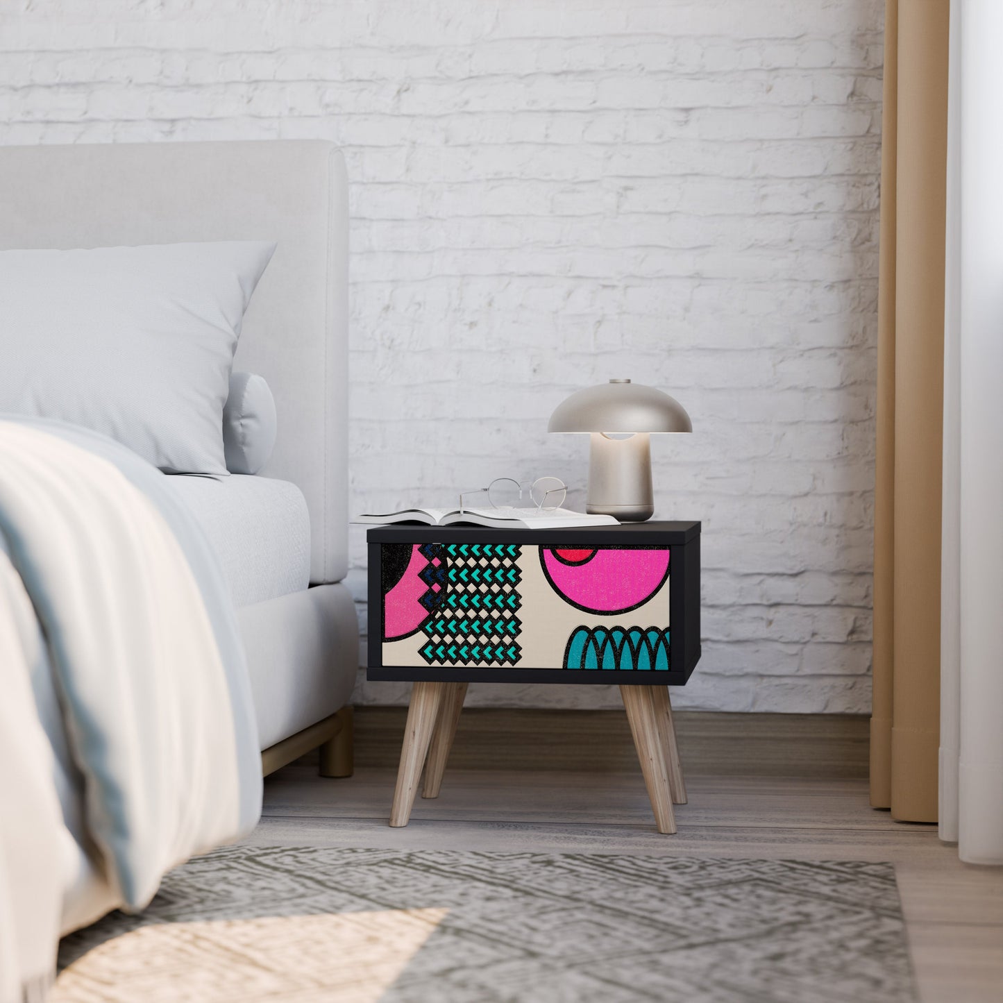 GEOMETRIC RHAPSODY Nightstand in Black Finish
