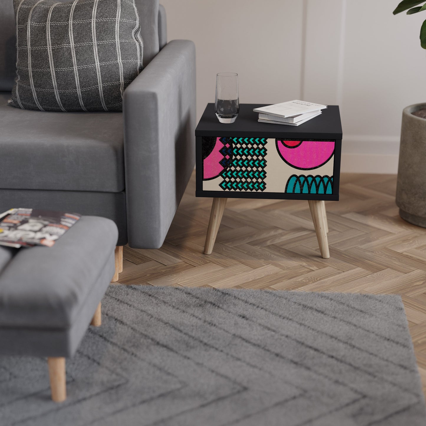 GEOMETRIC RHAPSODY Nightstand in Black Finish