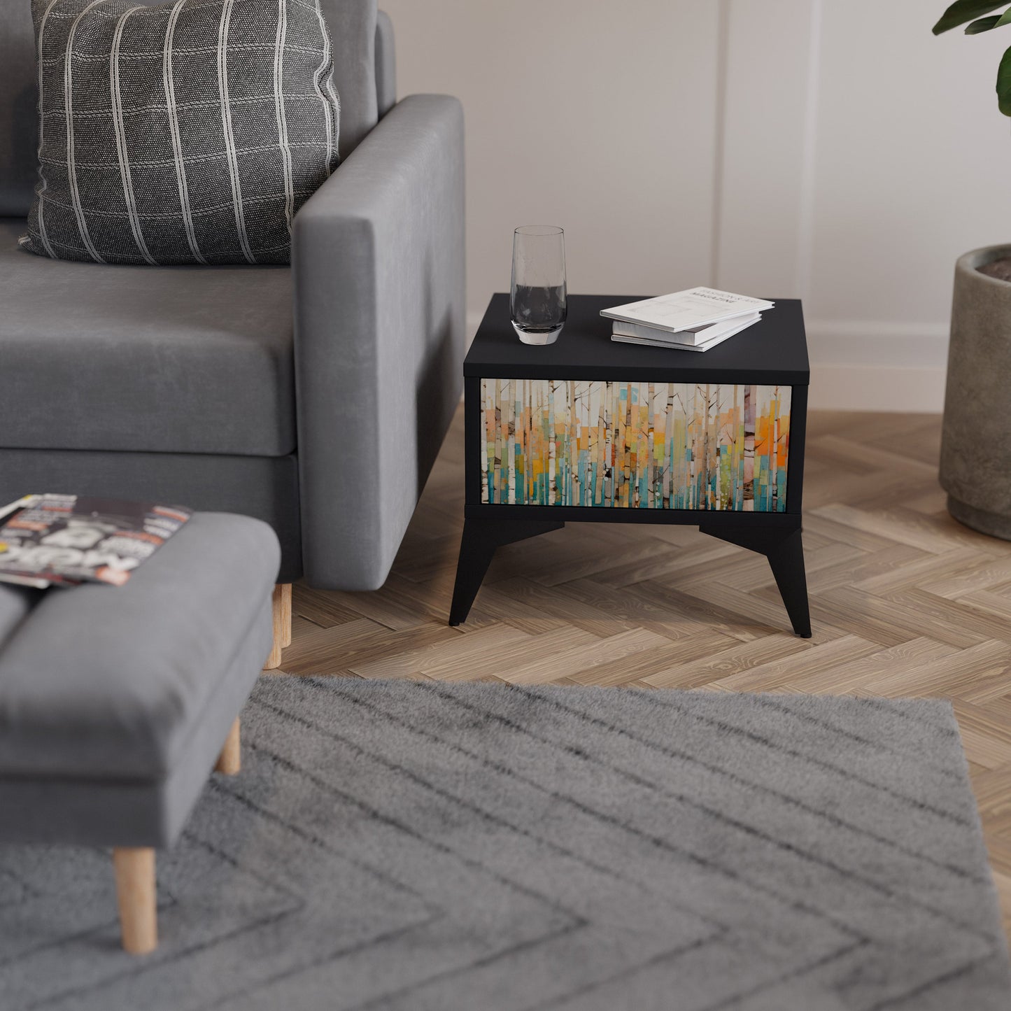 BIRCH KALEIDOSCOPE Nightstand in Black Finish