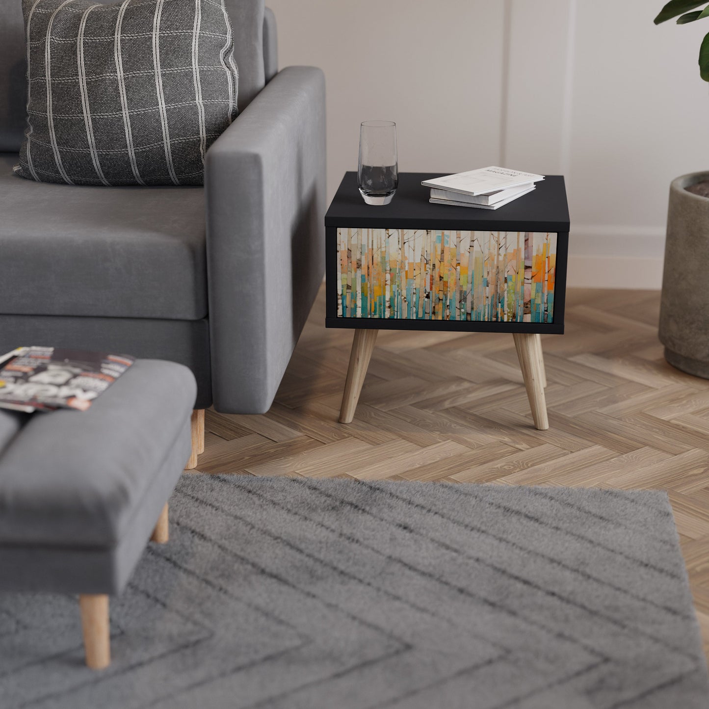 BIRCH KALEIDOSCOPE Nightstand in Black Finish