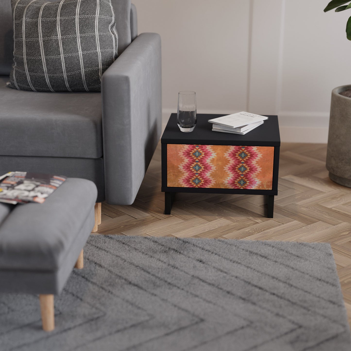 INDIAN FOLK Nightstand in Black Finish