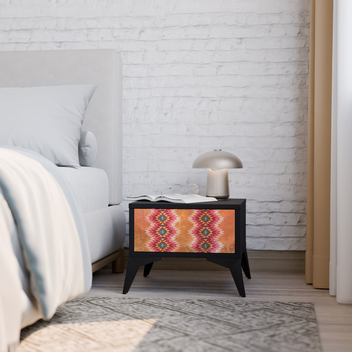 INDIAN FOLK Nightstand in Black Finish