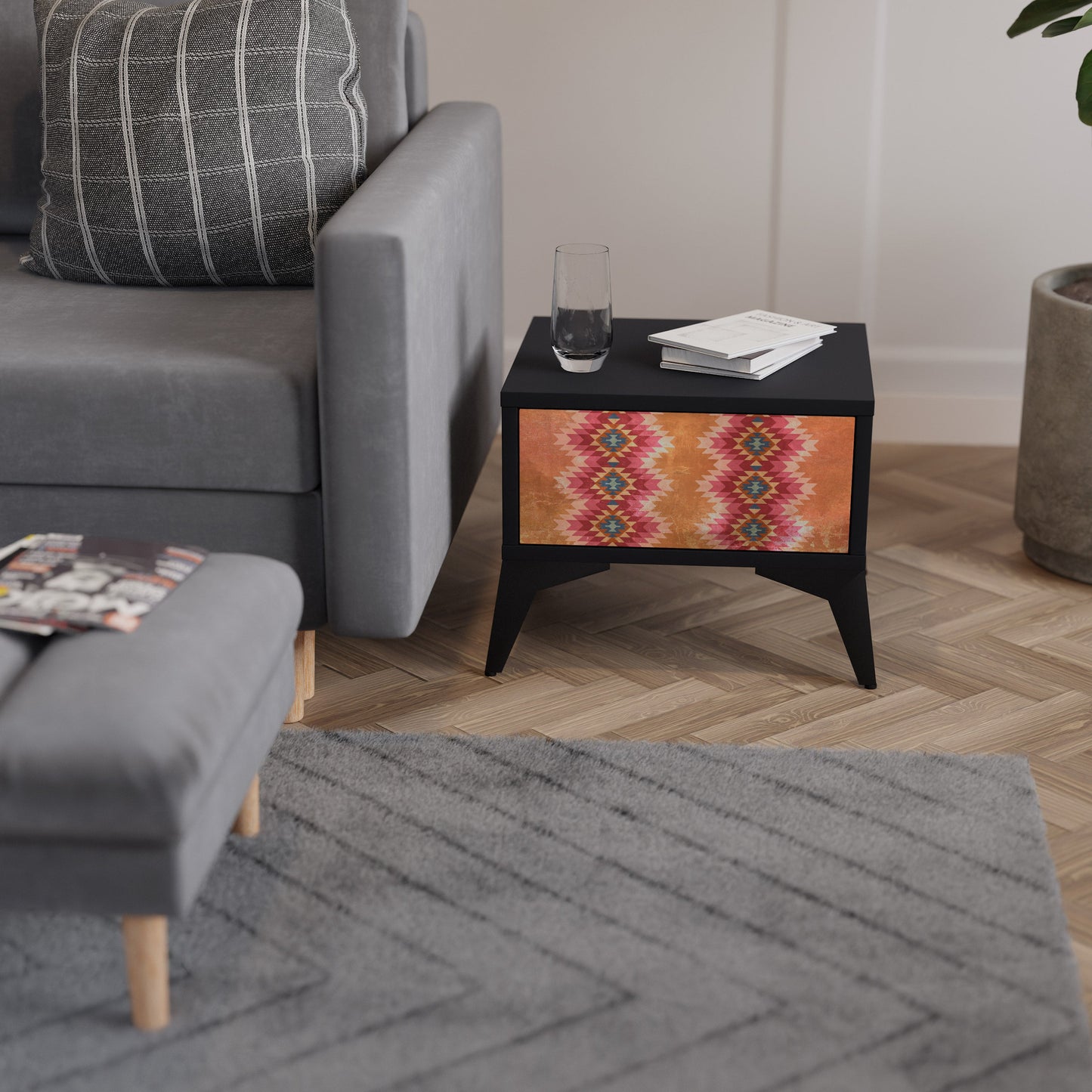 INDIAN FOLK Nightstand in Black Finish