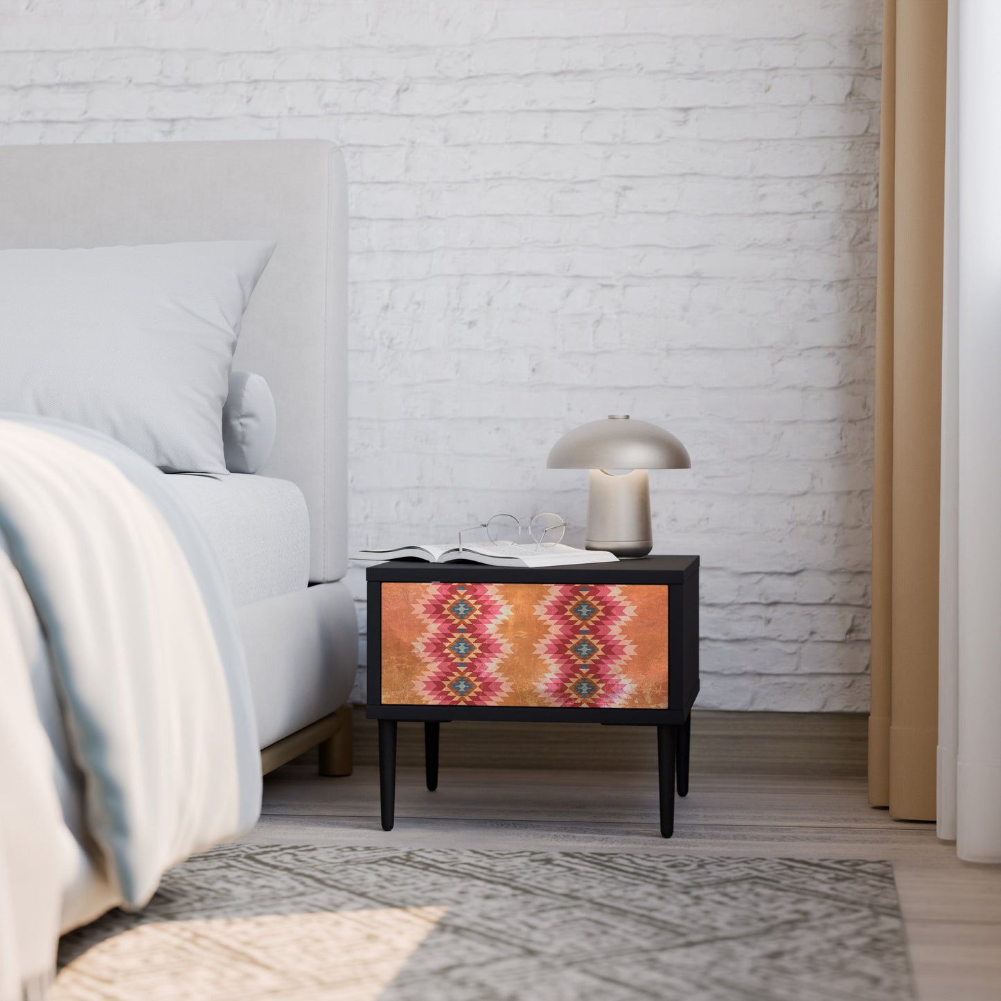INDIAN FOLK Nightstand in Black Finish