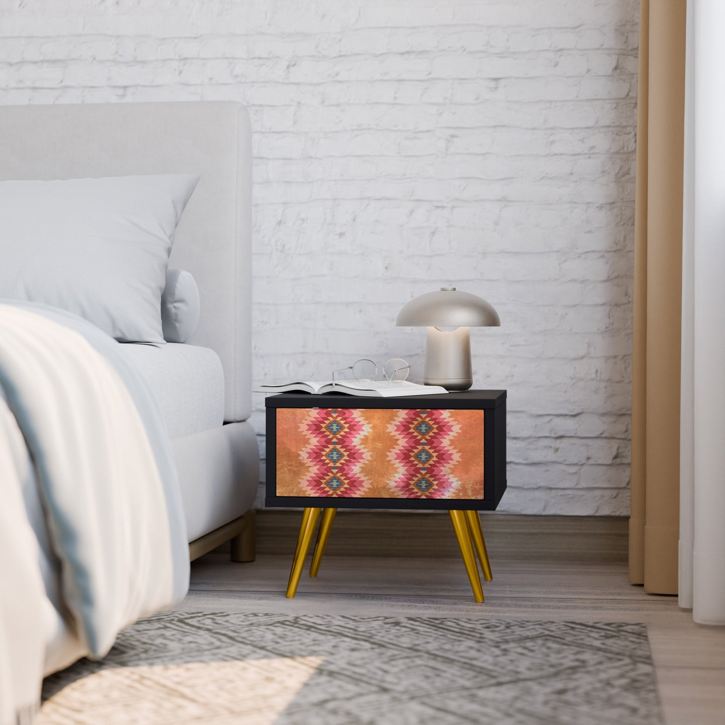 INDIAN FOLK Nightstand in Black Finish