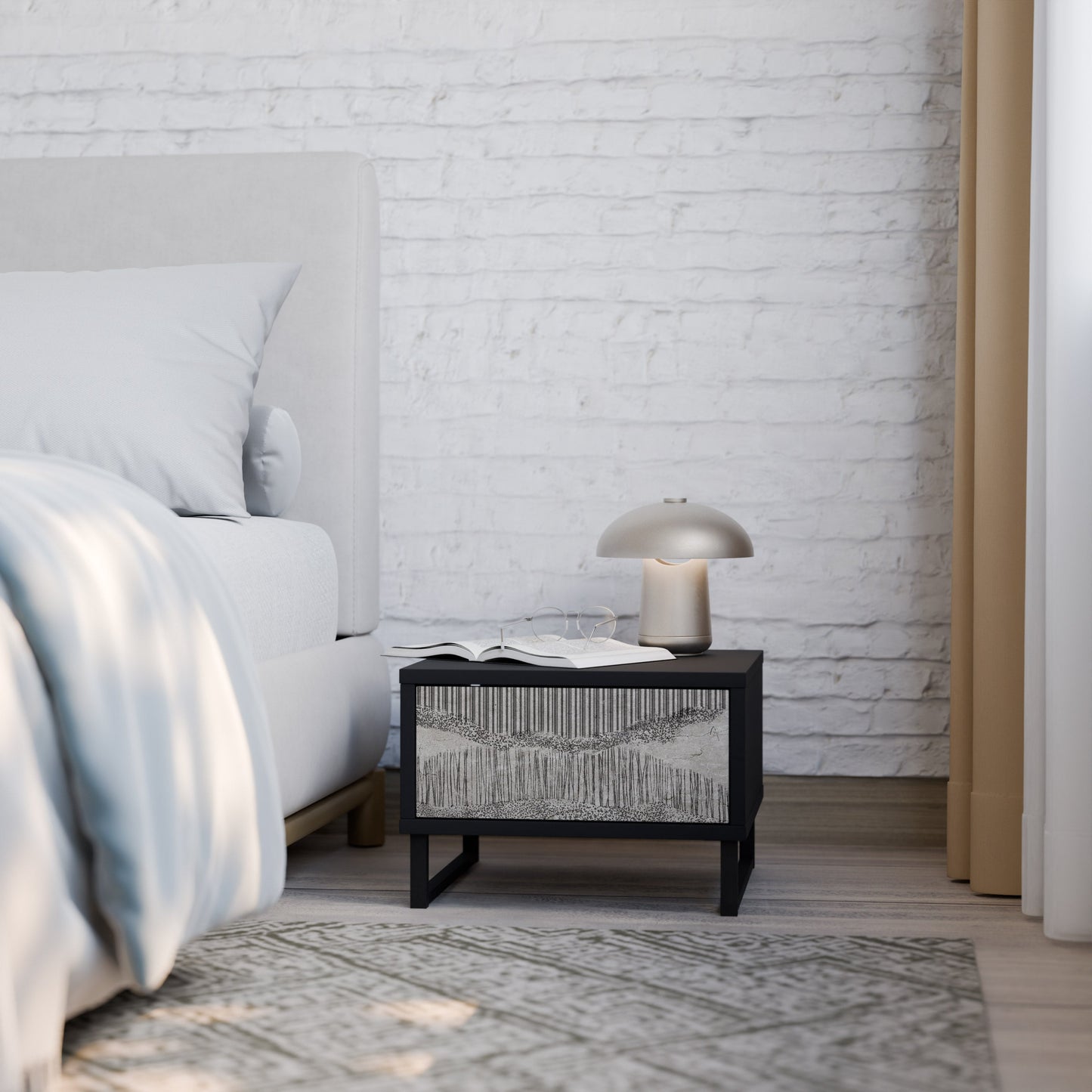 GRAIN LINES Nightstand in Black Finish