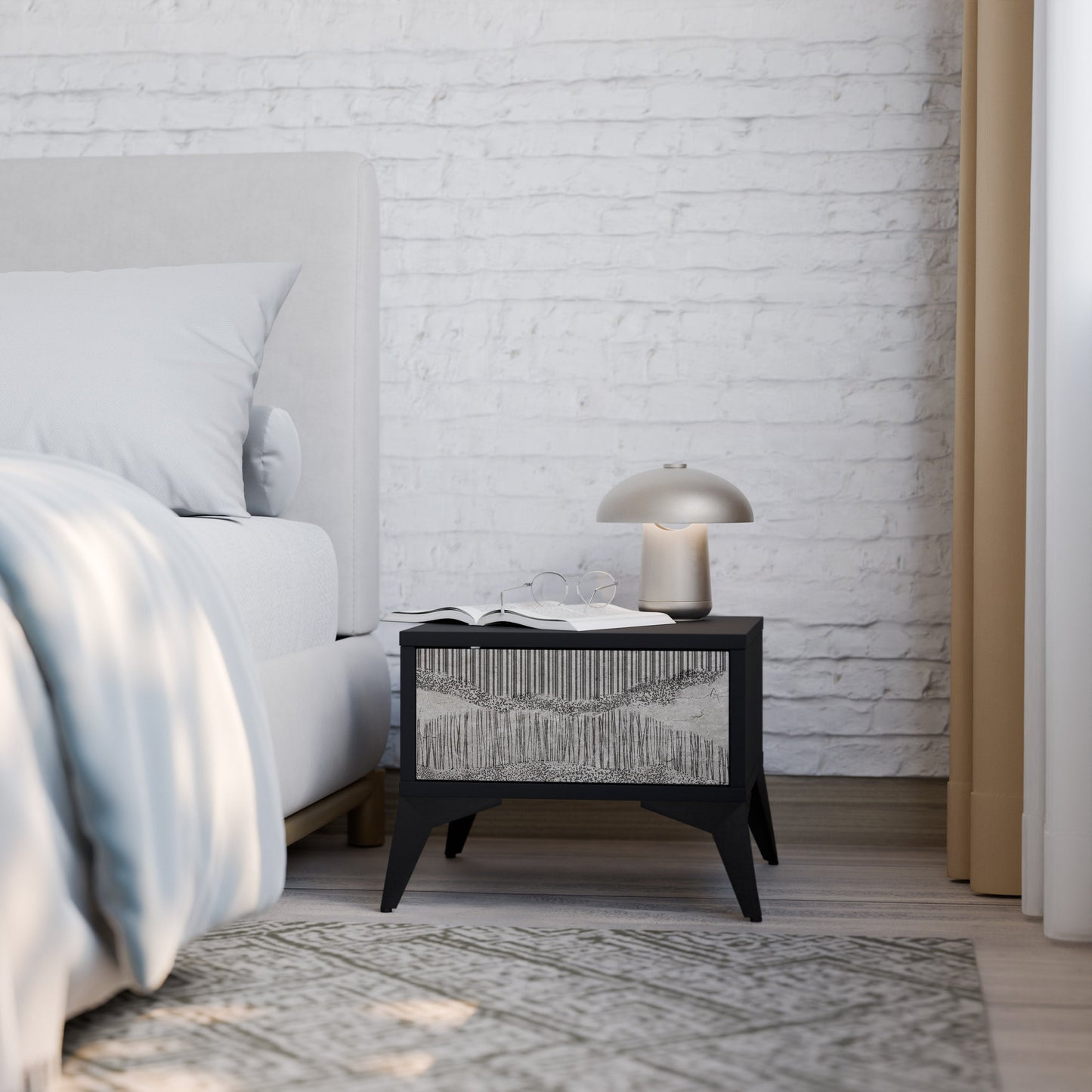 GRAIN LINES Nightstand in Black Finish