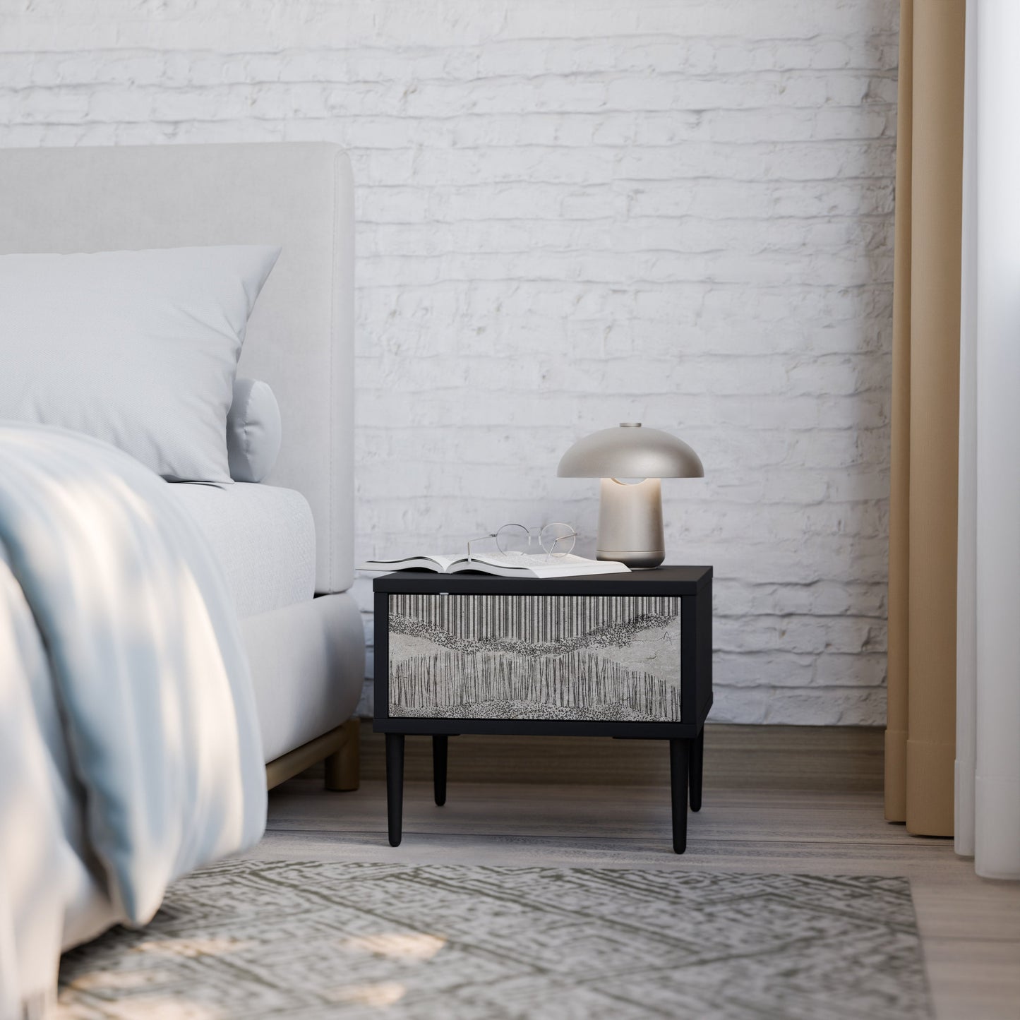 GRAIN LINES Nightstand in Black Finish
