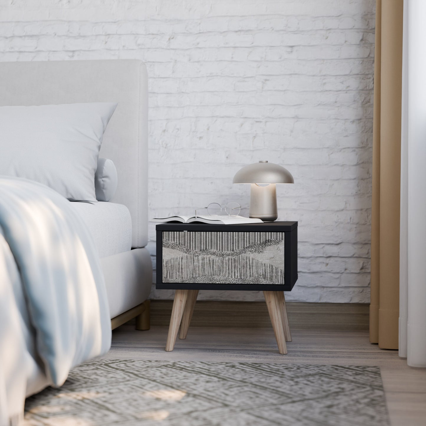 GRAIN LINES Nightstand in Black Finish