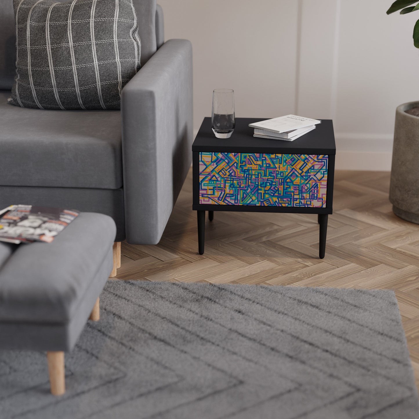 MEMORIES MAP Nightstand in Black Finish