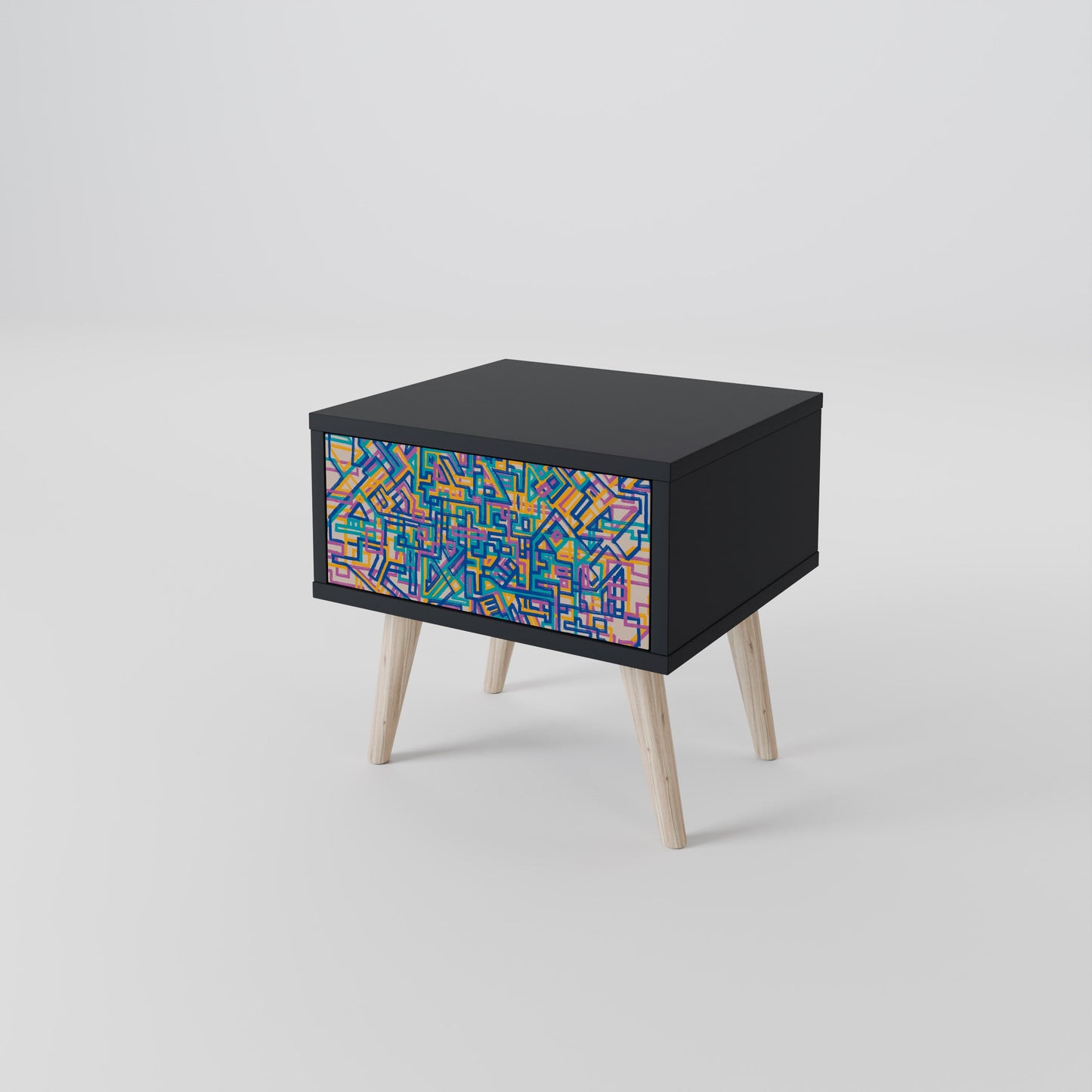 MEMORIES MAP Nightstand in Black Finish