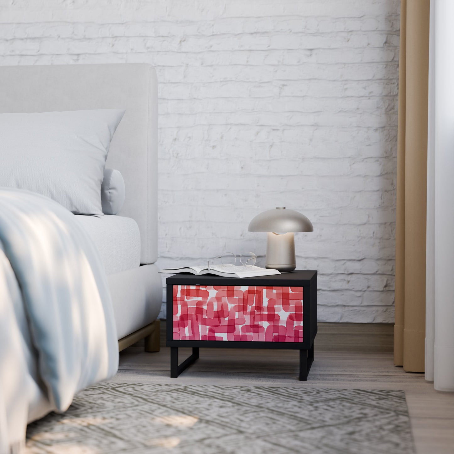 KALEIDOSCOPIC CUBISM Nightstand in Black Finish