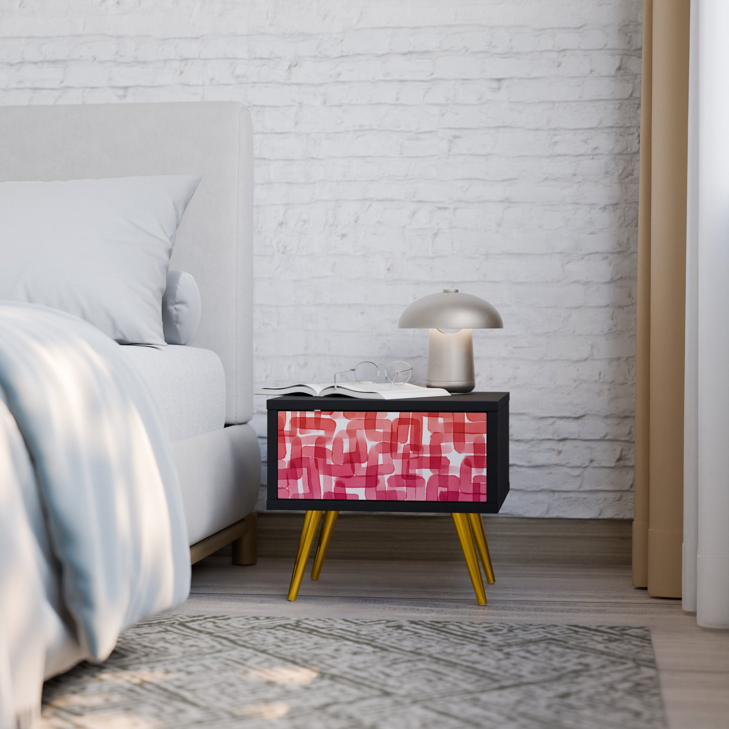 KALEIDOSCOPIC CUBISM Nightstand in Black Finish