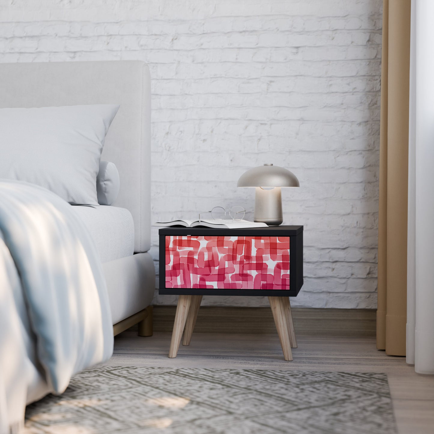 KALEIDOSCOPIC CUBISM Nightstand in Black Finish