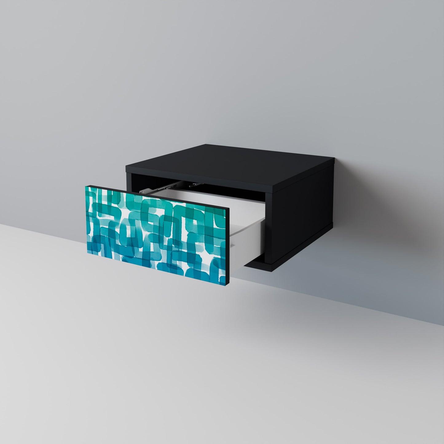 TURQUOISE RECTANGLES Nightstand in Black Finish