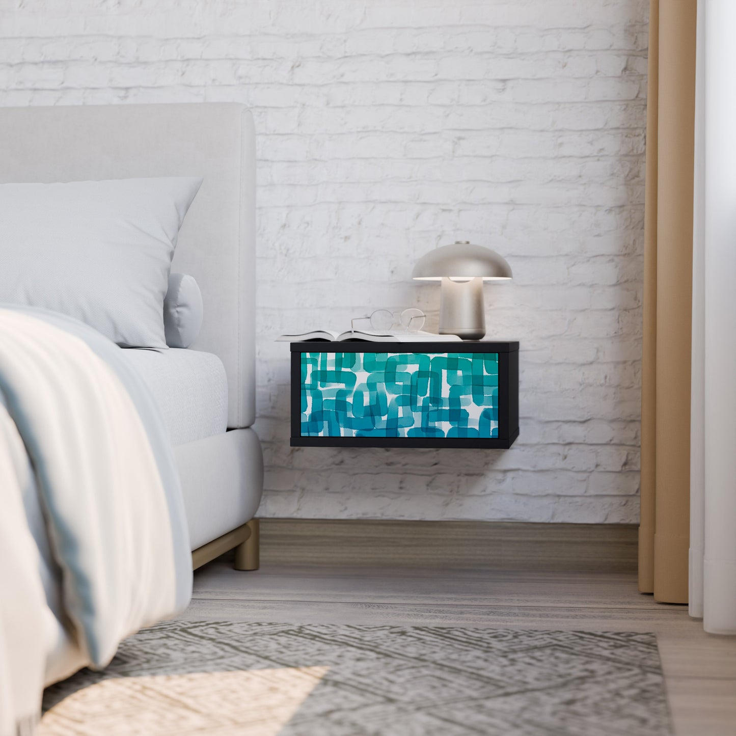 TURQUOISE RECTANGLES Nightstand in Black Finish