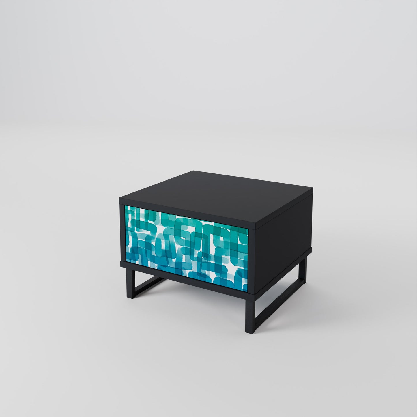 TURQUOISE RECTANGLES Nightstand in Black Finish