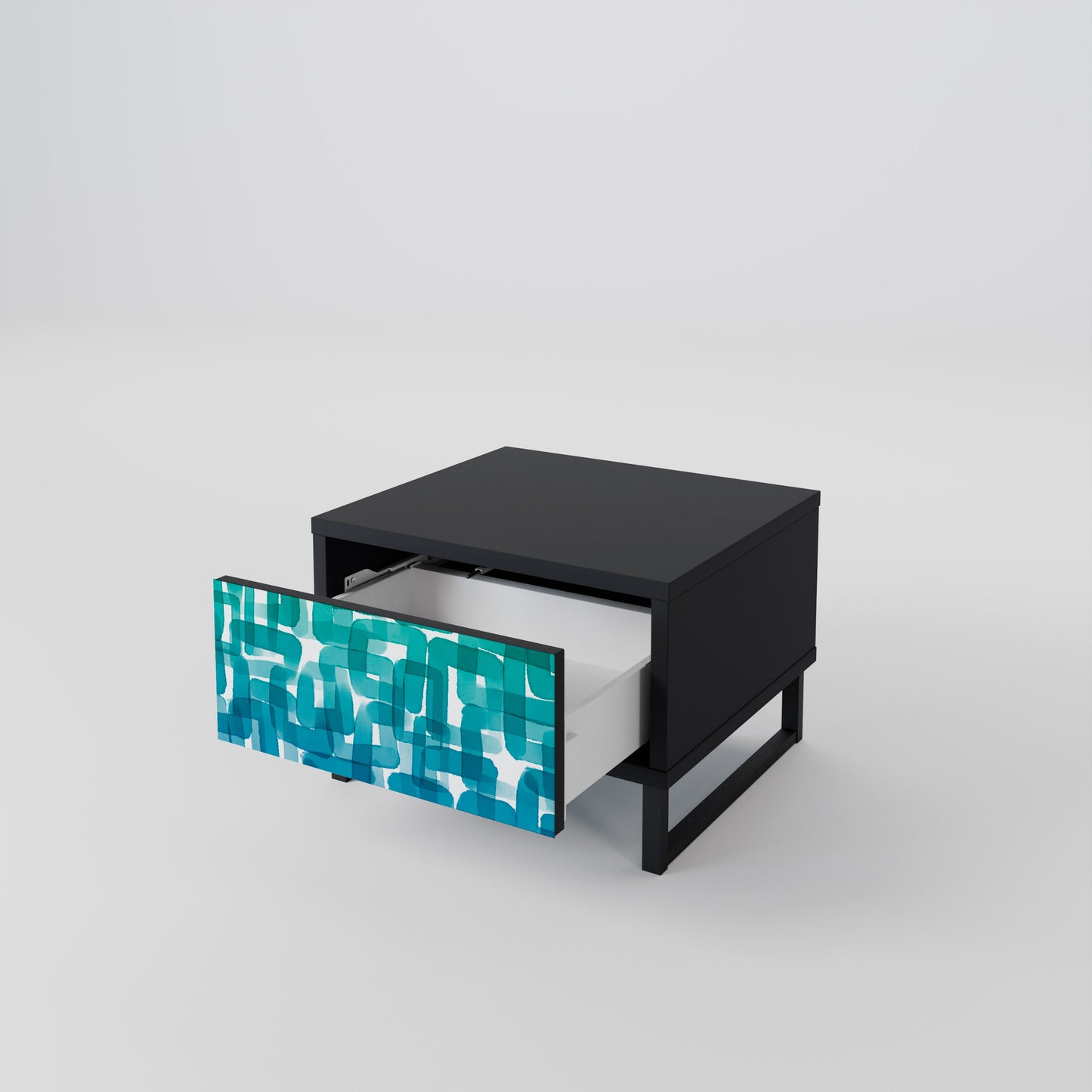 TURQUOISE RECTANGLES Nightstand in Black Finish