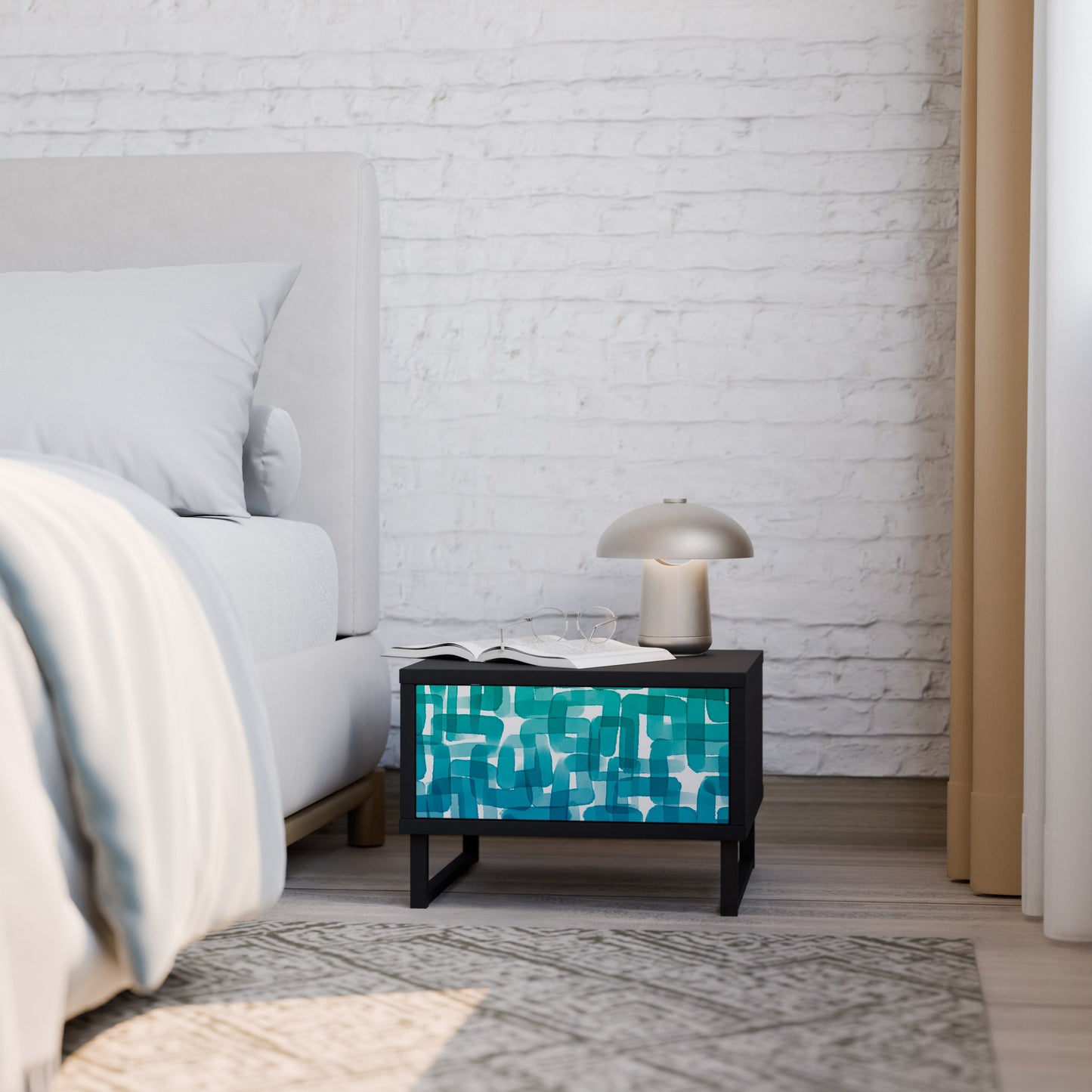 TURQUOISE RECTANGLES Nightstand in Black Finish