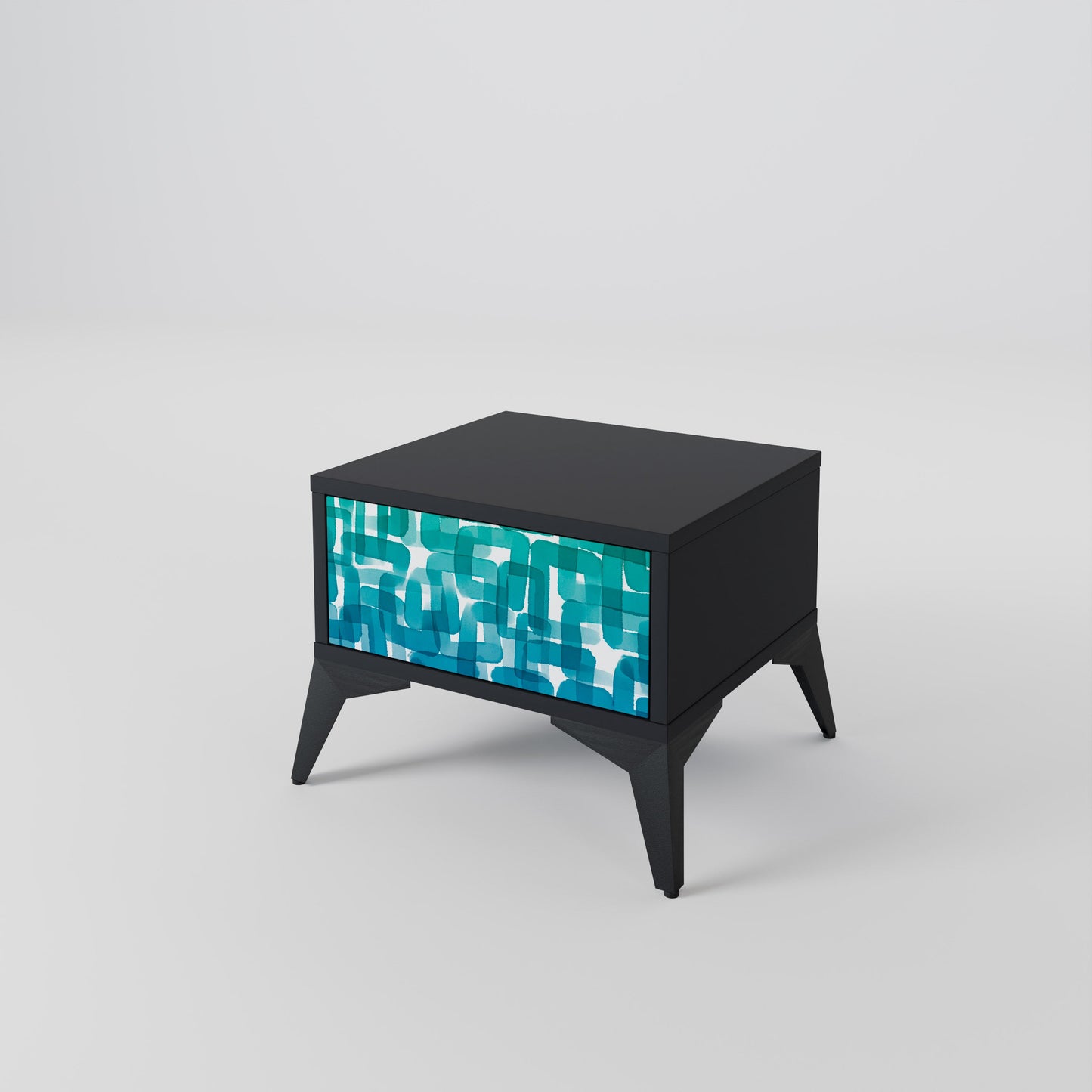TURQUOISE RECTANGLES Nightstand in Black Finish