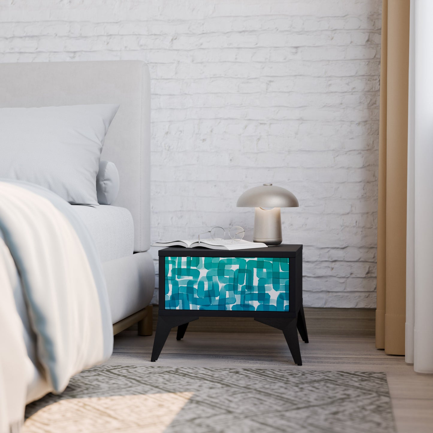 TURQUOISE RECTANGLES Nightstand in Black Finish