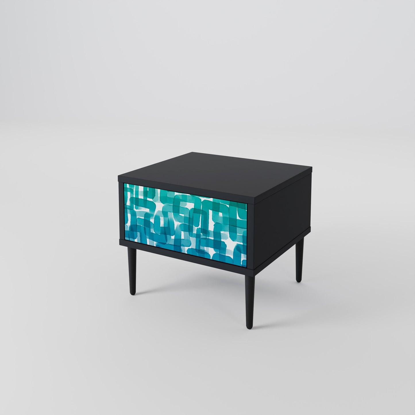 TURQUOISE RECTANGLES Nightstand in Black Finish