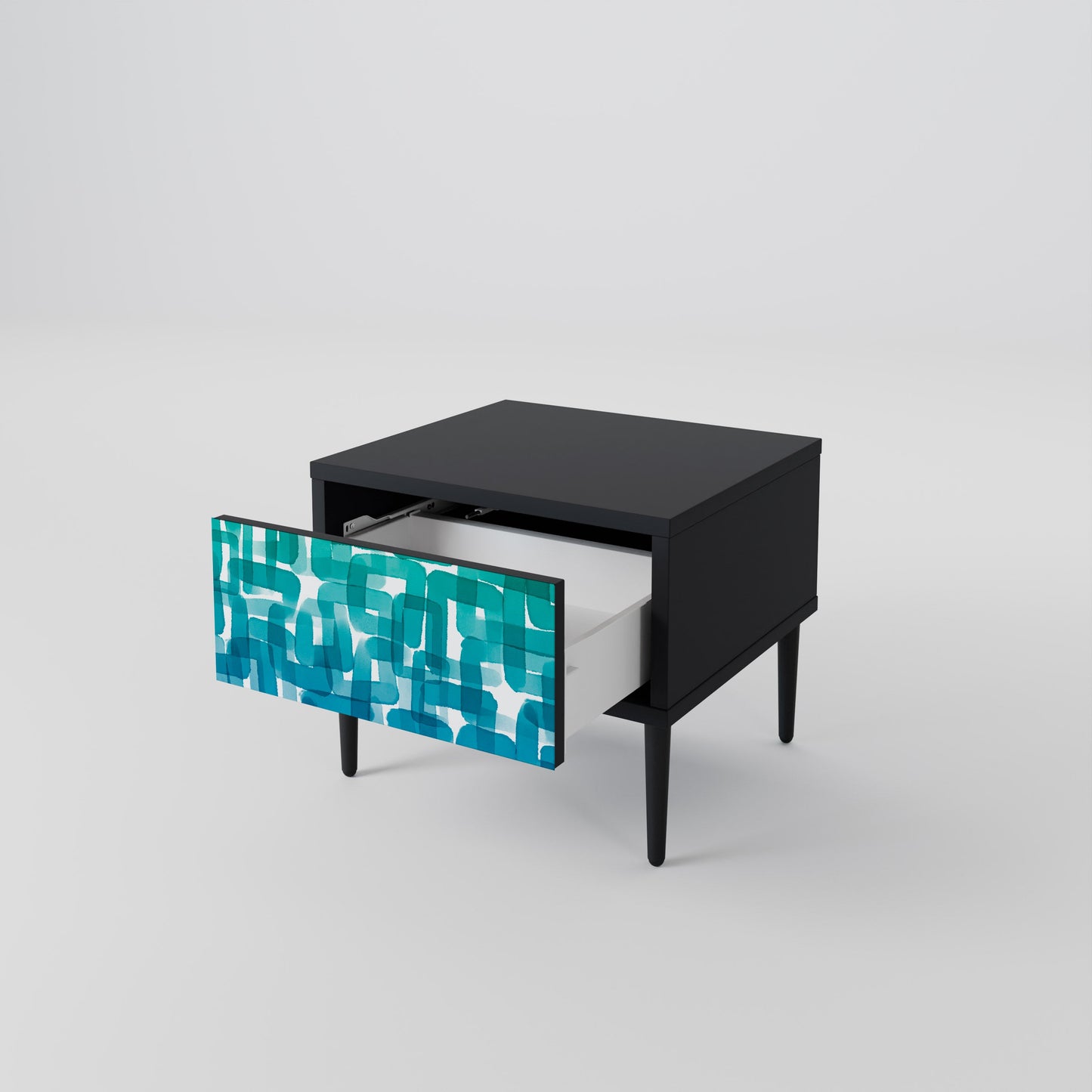 TURQUOISE RECTANGLES Nightstand in Black Finish