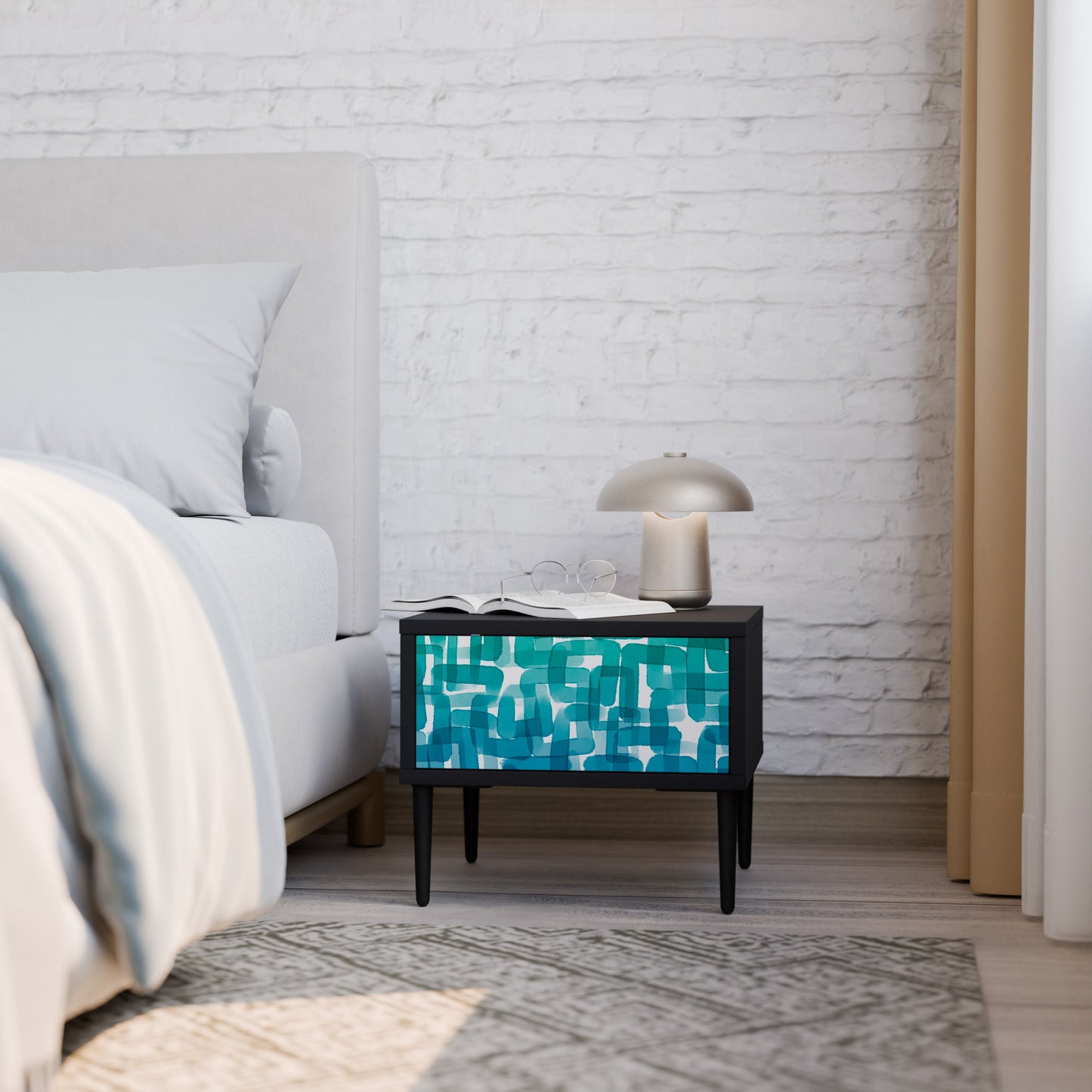 TURQUOISE RECTANGLES Nightstand in Black Finish