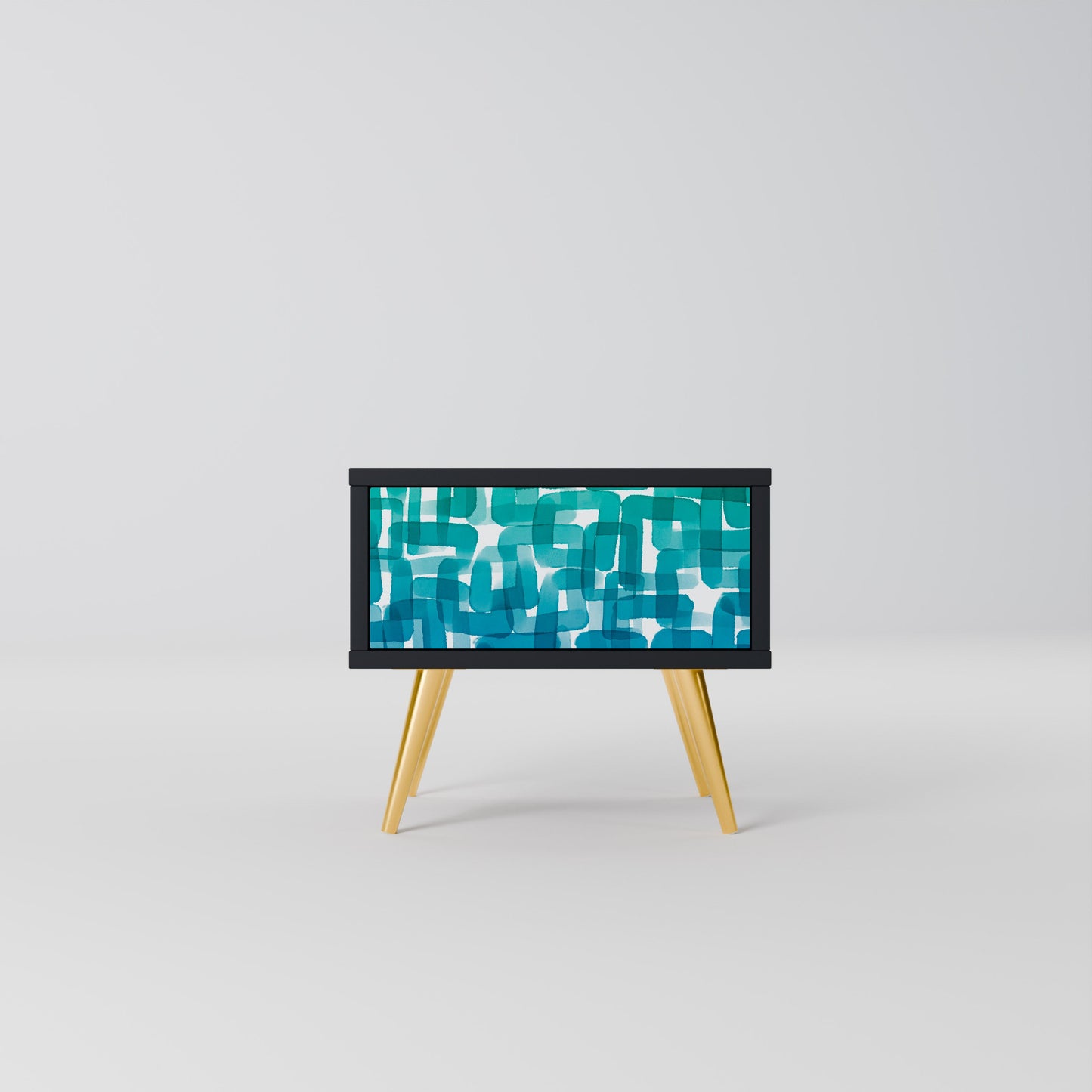 TURQUOISE RECTANGLES Nightstand in Black Finish